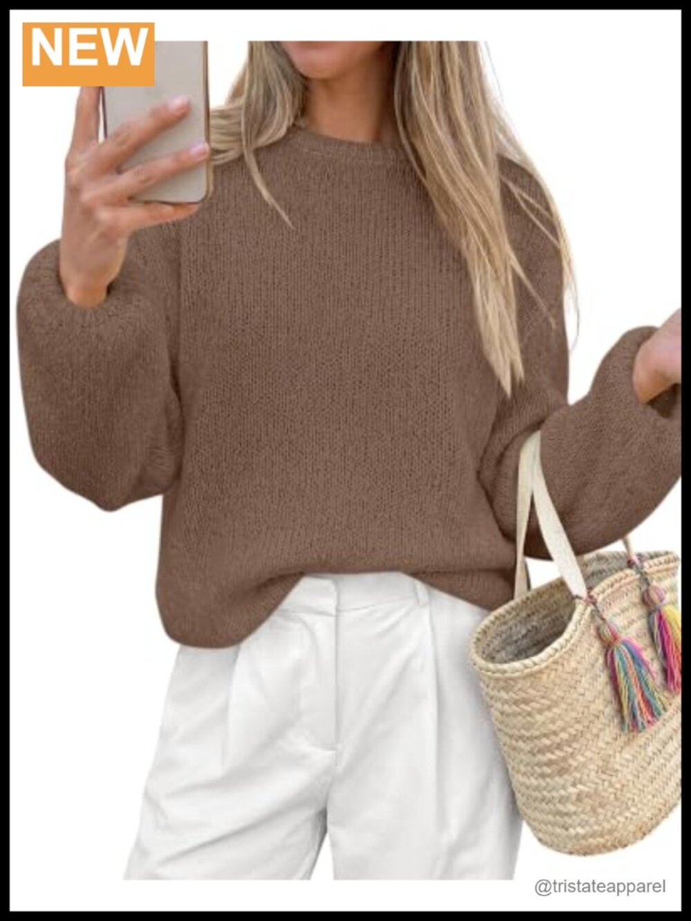 Fuzzy Knit Pullover Sweater Loose Fit Crew Neck Long Sleeve Women's Fall Winter